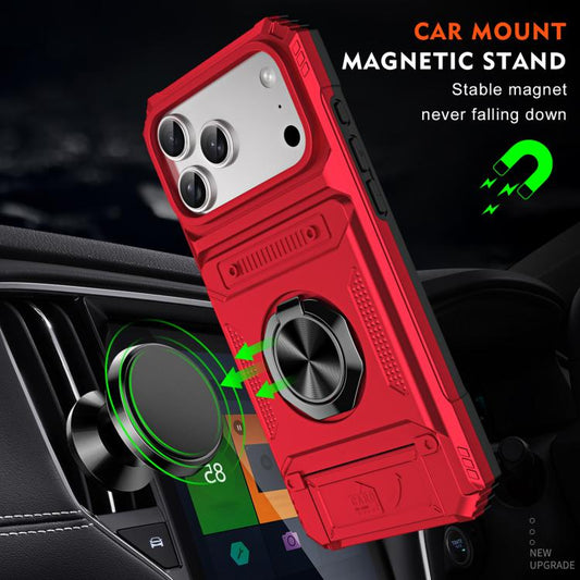 TPU+PC Shockproof Card Phone Case with Metal Ring Holder