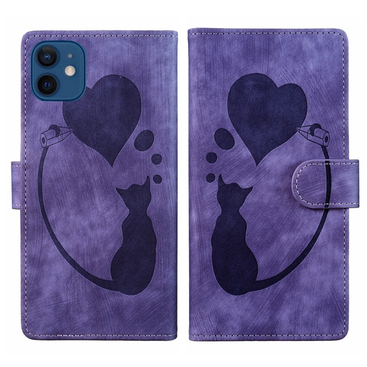 Pen Heart Cat Embossed Leather Phone Case