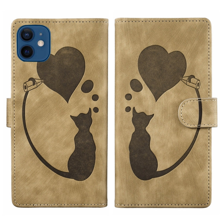 Pen Heart Cat Embossed Leather Phone Case