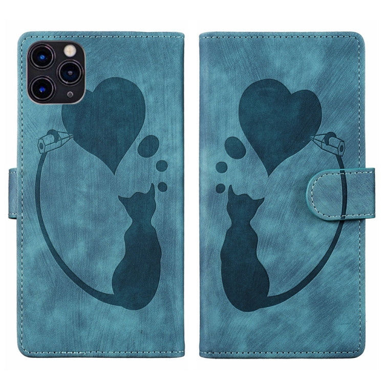 Pen Heart Cat Embossed Leather Phone Case