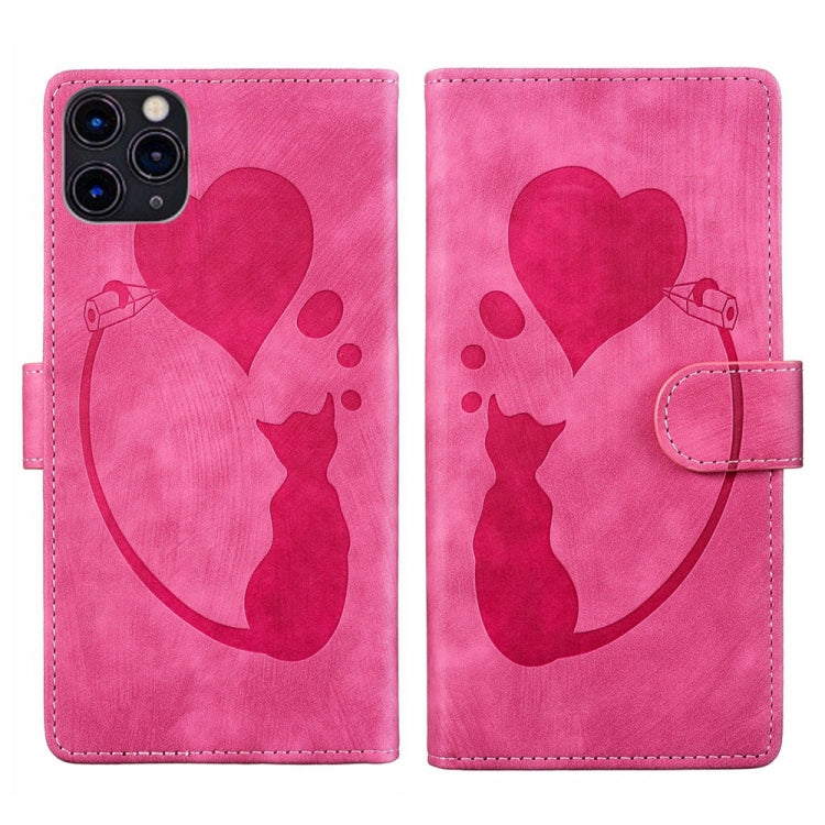 Pen Heart Cat Embossed Leather Phone Case