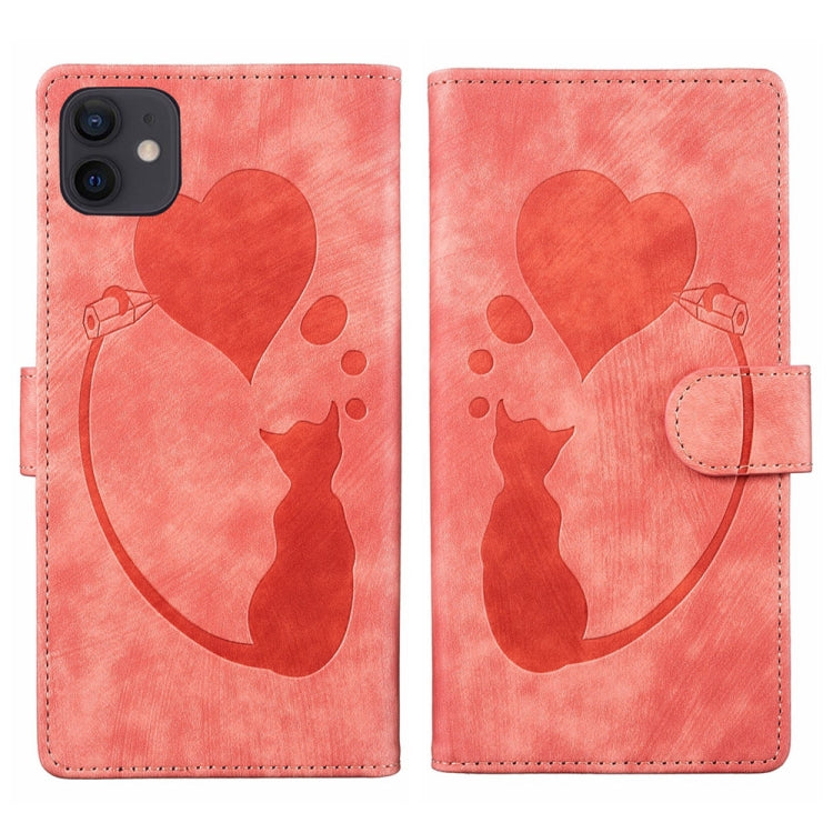 Pen Heart Cat Embossed Leather Phone Case