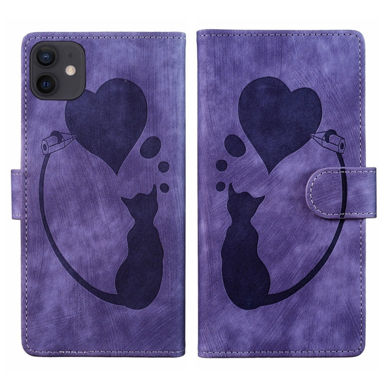 Pen Heart Cat Embossed Leather Phone Case