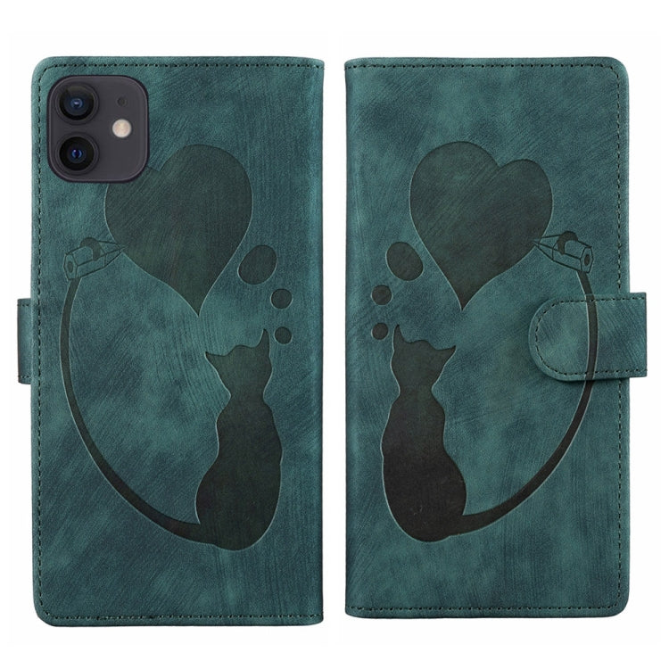 Pen Heart Cat Embossed Leather Phone Case