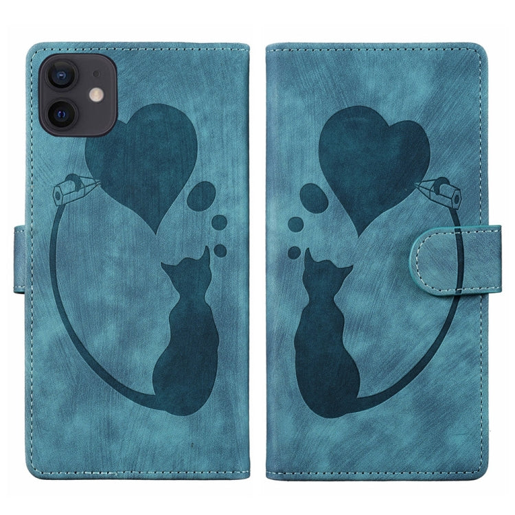 Pen Heart Cat Embossed Leather Phone Case