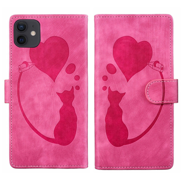 Pen Heart Cat Embossed Leather Phone Case