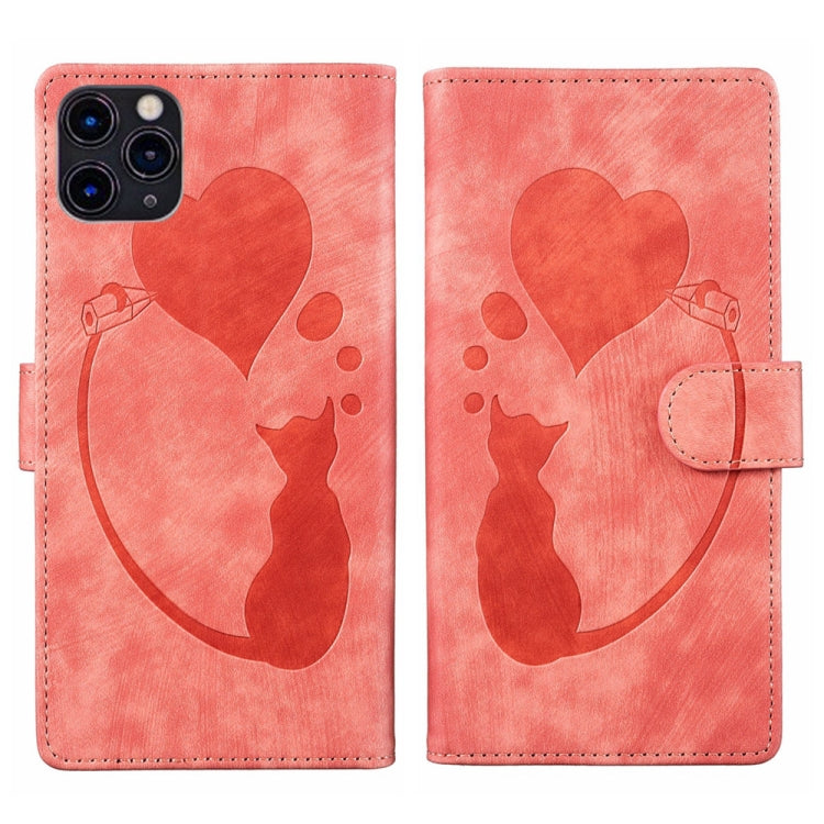 Pen Heart Cat Embossed Leather Phone Case