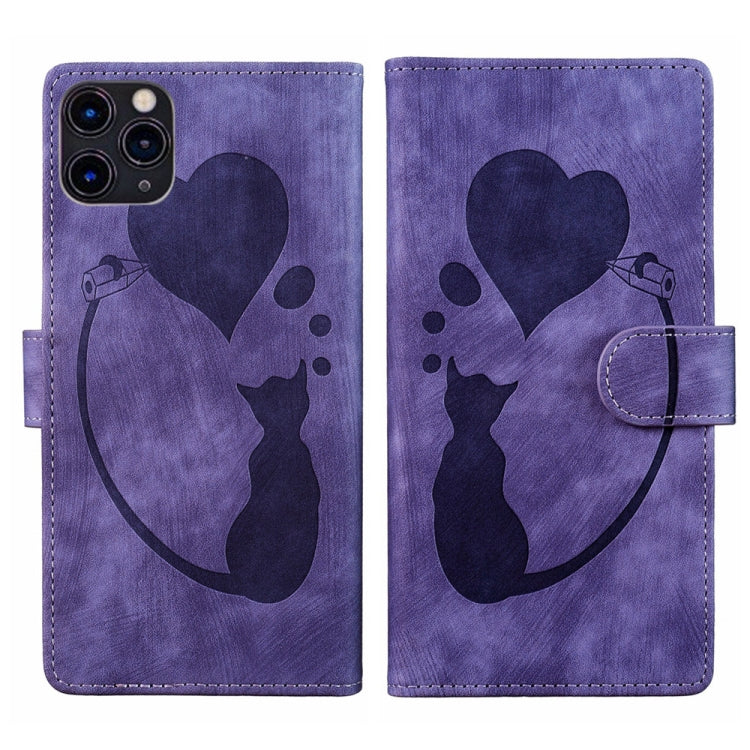 Pen Heart Cat Embossed Leather Phone Case