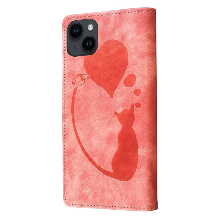 Pen Heart Cat Embossed Leather Phone Case