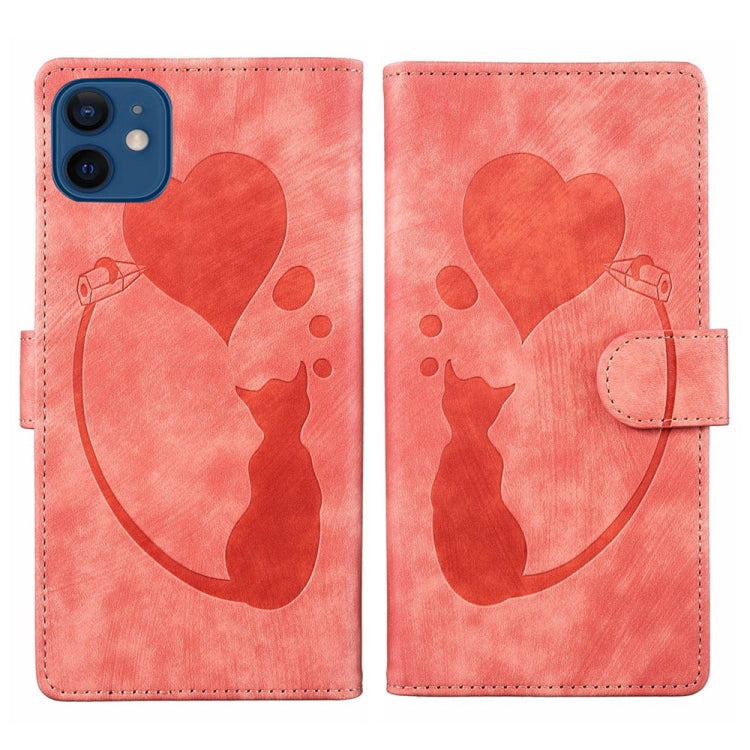 Pen Heart Cat Embossed Leather Phone Case