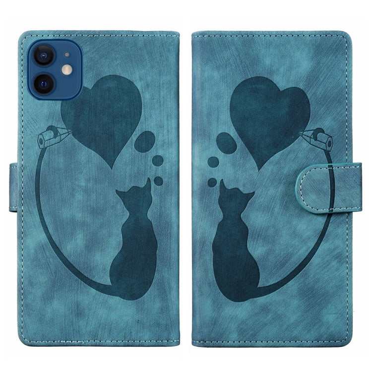 Pen Heart Cat Embossed Leather Phone Case
