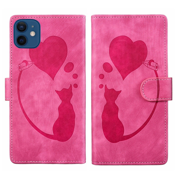 Pen Heart Cat Embossed Leather Phone Case