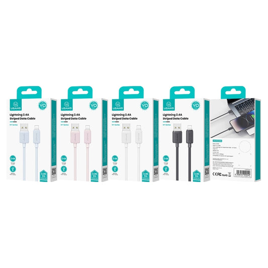 USAMS US-SJ694 USB to 8 Pin 2.4A Striped Fast Charge Data Cable, 2m, 3m, 1m