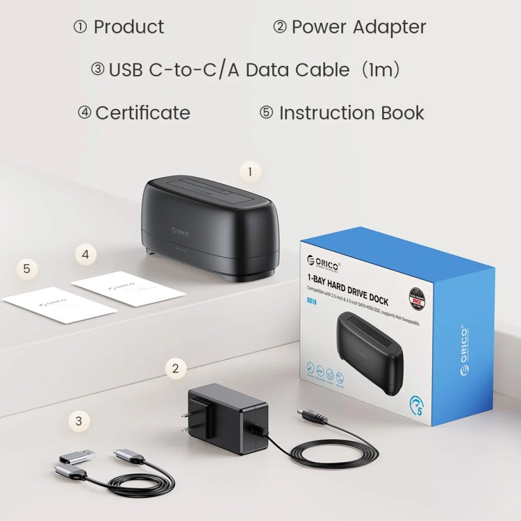 ORICO DD18C3 Single Bay 2.5 & 3.5 inch SATA Drive Docking Station, AU Plug, EU Plug, UK Plug, US Plug