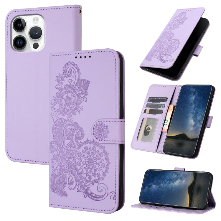 Datura Flower Embossed Flip Leather Phone Case