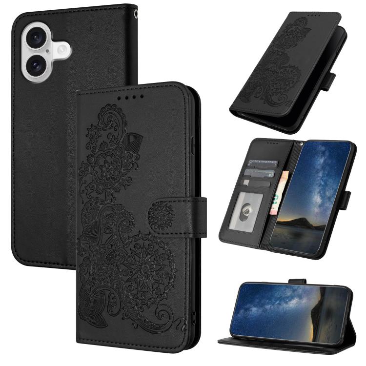 Datura Flower Embossed Flip Leather Phone Case