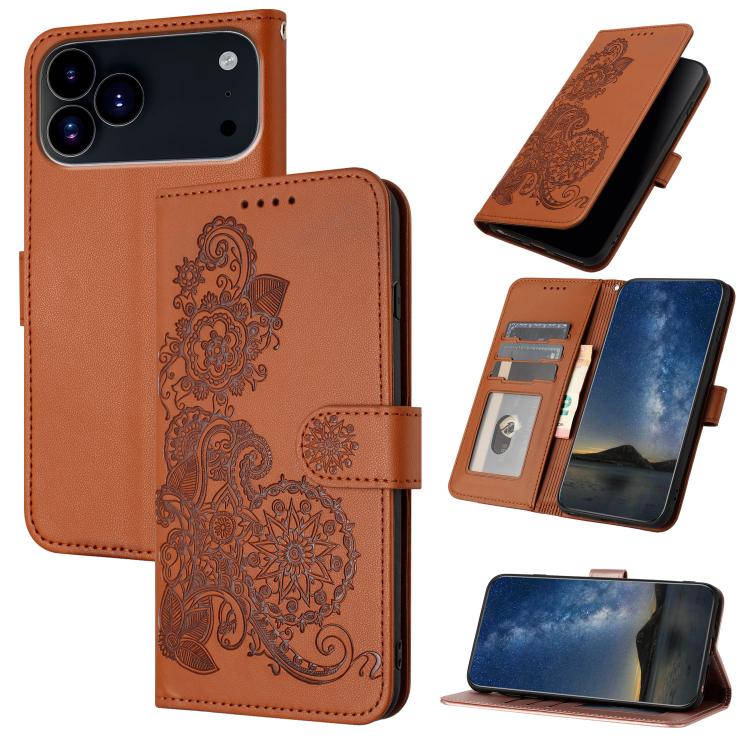 Datura Flower Embossed Flip Leather Phone Case