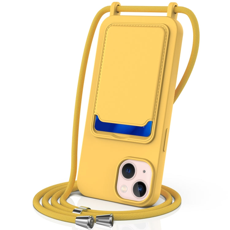 Integrated Card Bag Solid Color Liquid Silicone Phone Case with Lanyard