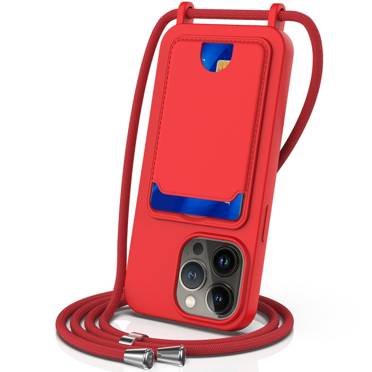 Integrated Card Bag Solid Color Liquid Silicone Phone Case with Lanyard