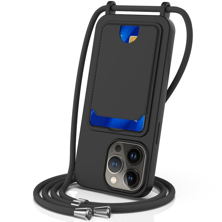 Integrated Card Bag Solid Color Liquid Silicone Phone Case with Lanyard