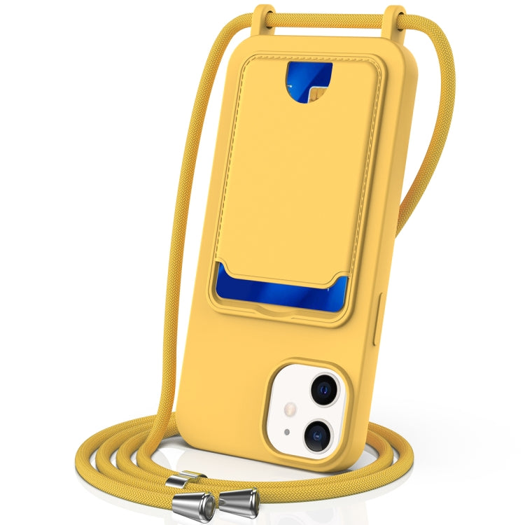 Integrated Card Bag Solid Color Liquid Silicone Phone Case with Lanyard