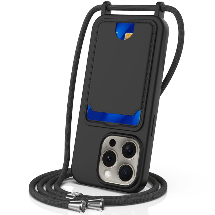 Integrated Card Bag Solid Color Liquid Silicone Phone Case with Lanyard