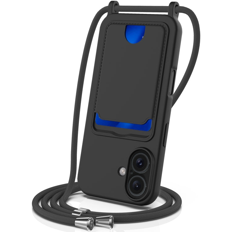 Integrated Card Bag Solid Color Liquid Silicone Phone Case with Lanyard