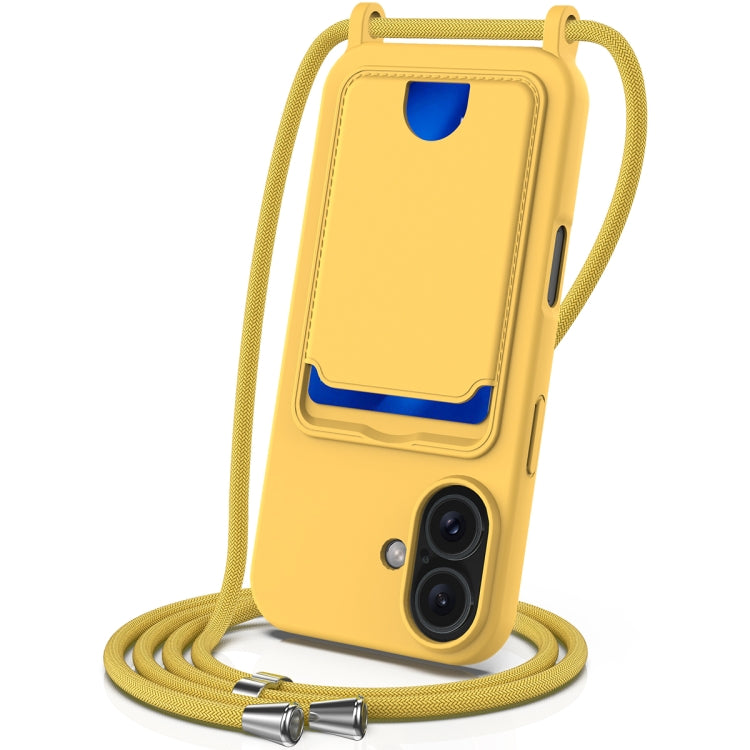 Integrated Card Bag Solid Color Liquid Silicone Phone Case with Lanyard