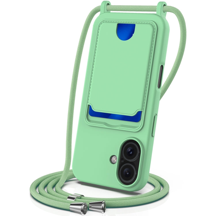 Integrated Card Bag Solid Color Liquid Silicone Phone Case with Lanyard