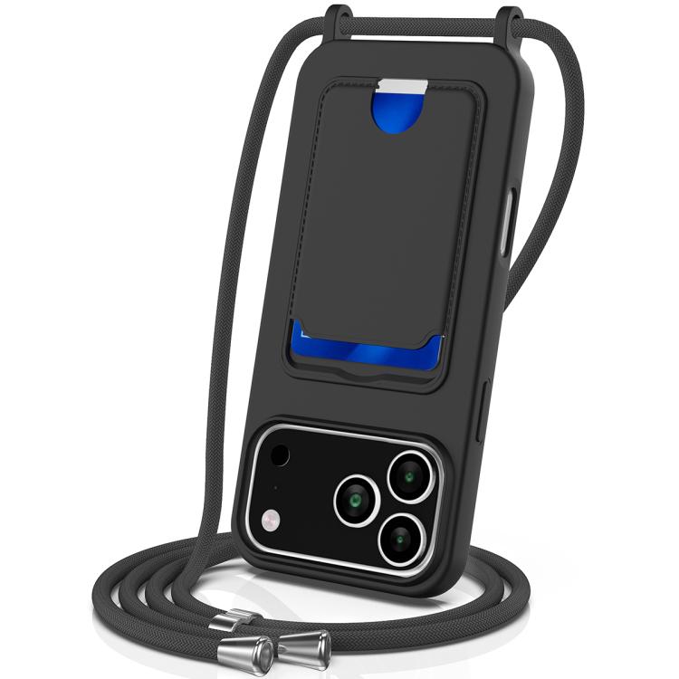 Integrated Card Bag Solid Color Liquid Silicone Phone Case with Lanyard
