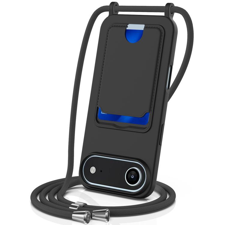 Integrated Card Bag Solid Color Liquid Silicone Phone Case with Lanyard