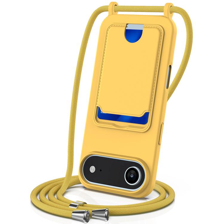 Integrated Card Bag Solid Color Liquid Silicone Phone Case with Lanyard