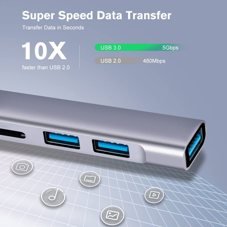 809-C 6 in 1 USB+Type-C to USB Multifunctional Docking Station HUB Adapter, 809-C