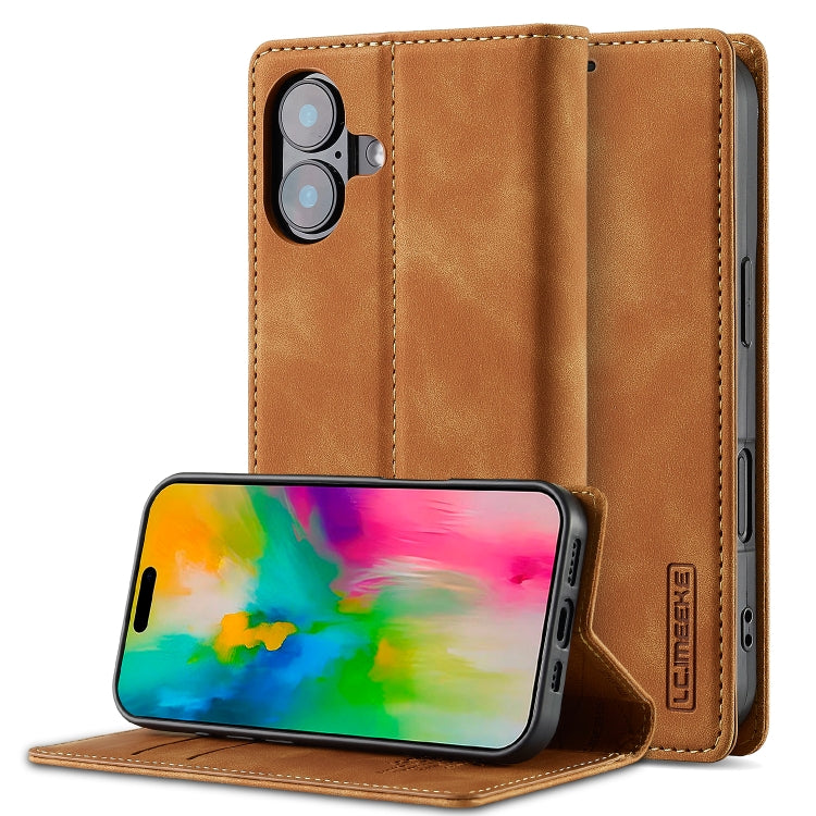 LC.IMEEKE Strong Magnetism Microfiber Leather Phone Case, For iPhone 18 Pro / 17 Pro, For iPhone 18 Pro Max / 17 Pro Max, For iPhone 17e / 16e, For iPhone 17, For iPhone Air, For iPhone 16 Pro Max, For iPhone 16 Pro, For iPhone 16 Plus, For iPhone 16