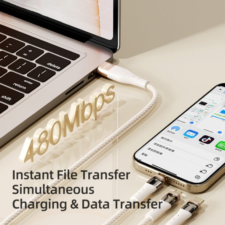 ROCK G20 Two to Three 5A USB+Type-C to 8 Pin+Type-C+Micro USB Fast Charging Data Cable, Length: 1.5m, G20, 2 to 3