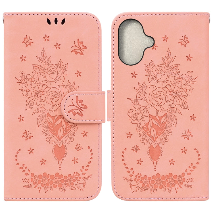 Butterfly Rose Embossed Leather Phone Case, For iPhone 18 Pro / 17 Pro, For iPhone 18 Pro Max / 17 Pro Max, For iPhone 17e / 16e, For iPhone 17, For iPhone Air, For iPhone 16 Pro Max, For iPhone 16 Pro, For iPhone 16 Plus, For iPhone 16