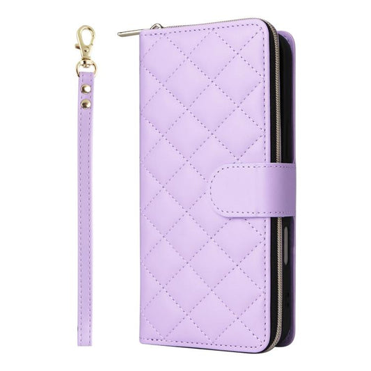 Crossbody Rhombic Zipper Tower Buckle Leather Phone Case with Lanyard, For iPhone 18 / 17, For iPhone 18 Pro / 17 Pro, For iPhone 18 Pro Max / 17 Pro Max, For iPhone 17e / 16e, For iPhone Air, For iPhone 16 Pro Max, For iPhone 16 Pro, For iPhone 16 Plu...