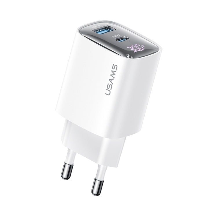 USAMS CC229 30W USB+USB-C / Type-C Dual Port GaN Digital Display Charger, Specifications: EU Plug, CC229