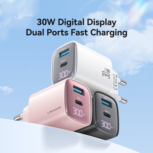 USAMS CC229 30W USB+USB-C / Type-C Dual Port GaN Digital Display Charger, Specifications: EU Plug, CC229
