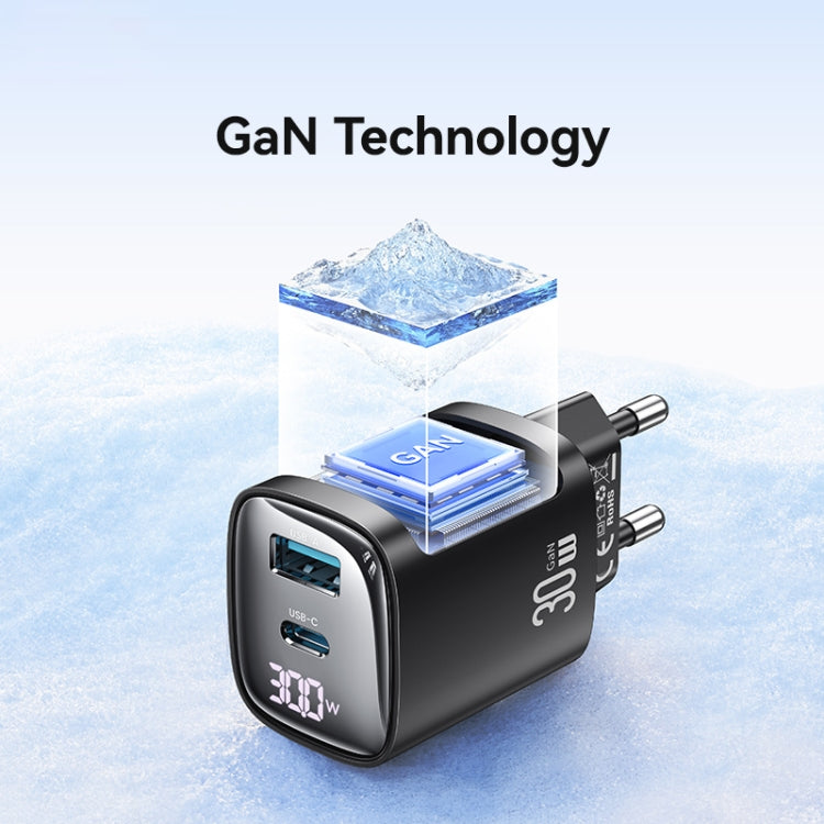 USAMS CC229 30W USB+USB-C / Type-C Dual Port GaN Digital Display Charger, Specifications: EU Plug, CC229