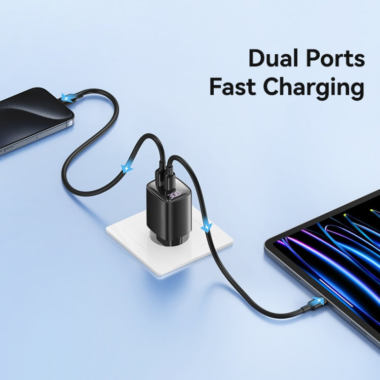 USAMS CC229 30W USB+USB-C / Type-C Dual Port GaN Digital Display Charger, Specifications: EU Plug, CC229