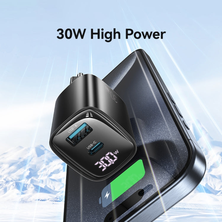 USAMS CC229 30W USB+USB-C / Type-C Dual Port GaN Digital Display Charger, Specifications: EU Plug, CC229