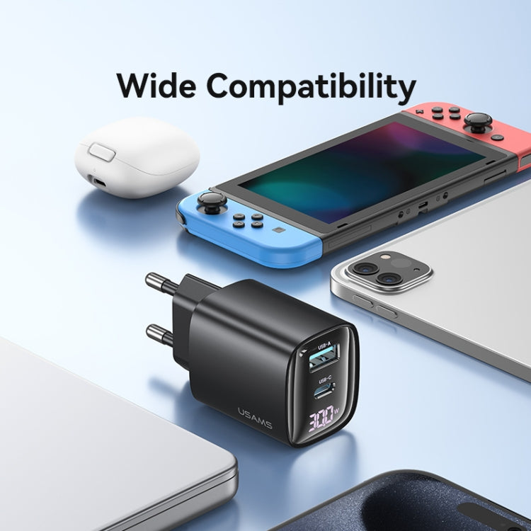 USAMS CC229 30W USB+USB-C / Type-C Dual Port GaN Digital Display Charger, Specifications: EU Plug, CC229