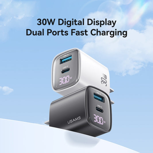 USAMS CC230 30W USB+USB-C / Type-C Dual Port GaN Digital Display Charger, Specifications: US Plug, CC230