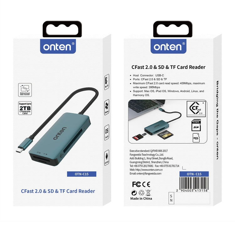 Onten C15 3 in 1 USB-C / Type-C to CFast 2.0 & SD & TF Card Reader, C15