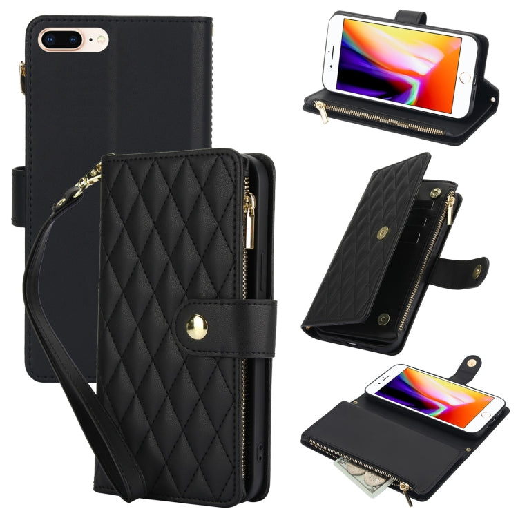 YM016 Rhombic Zipper Card Wallet Leather Phone Case with Lanyard, For iPhone 11, For iPhone 11 Pro, For iPhone X / XS, For iPhone XR, For iPhone XS Max, For iPhone 8 Plus / 7 Plus