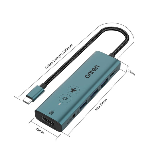Onten UC123+ USB-C / Type-C to HDTV Multi-function HUB Docking Station with Button, UC123+ (Grey), UC123+ (Green)