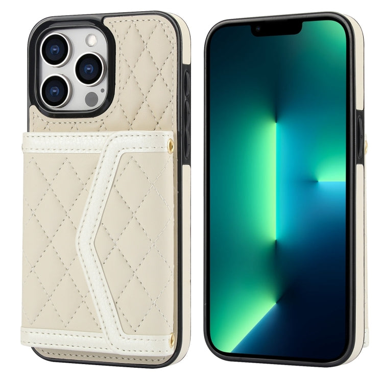 Splicing Rhombic Texture Card Bag Phone Case with Long Lanyard