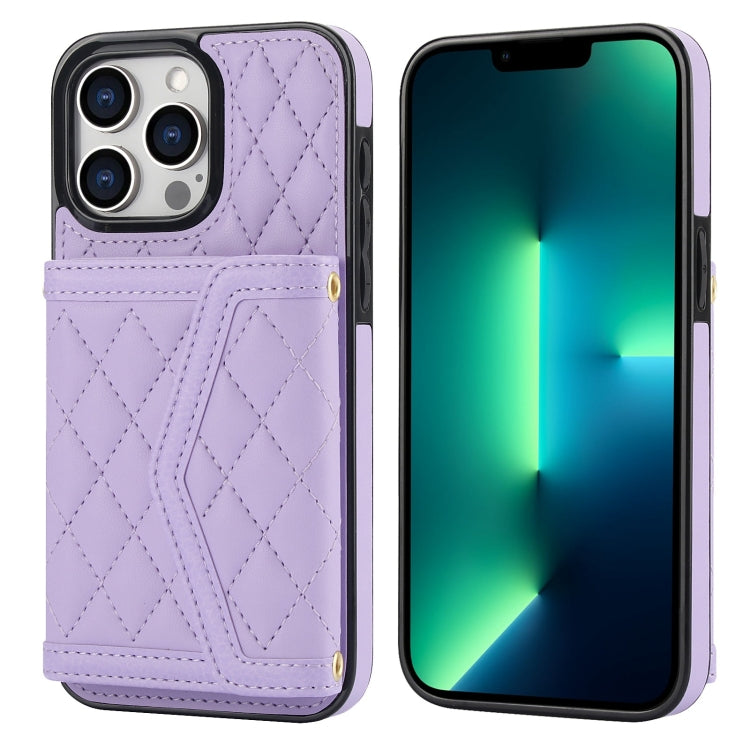 Splicing Rhombic Texture Card Bag Phone Case with Long Lanyard