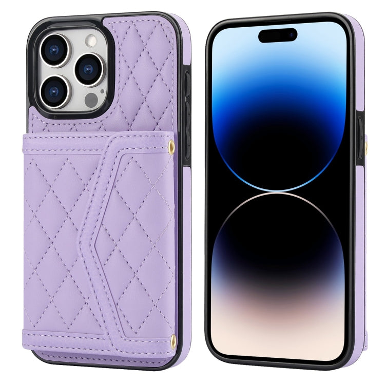 Splicing Rhombic Texture Card Bag Phone Case with Long Lanyard